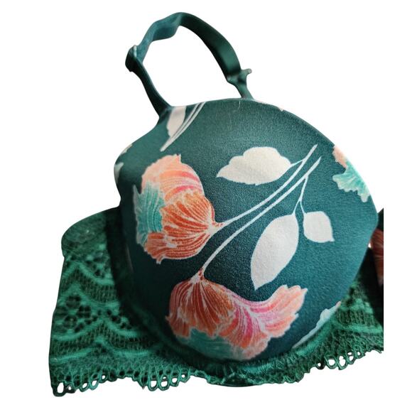Auden Teal Floral Lightly Padded Underwire Demi Coverage Adjustable Strap 34B - Picture 2 of 6